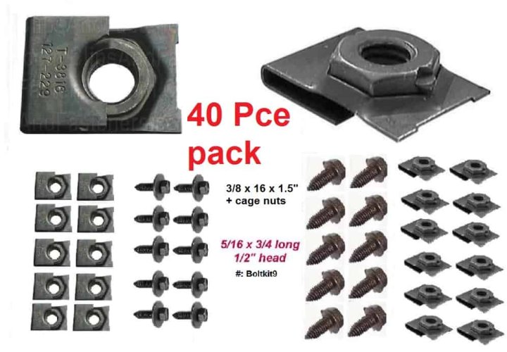 Bolt kit: 40 Pce AF 3/8" & 5/16" 20 Bolts & Cage Nuts