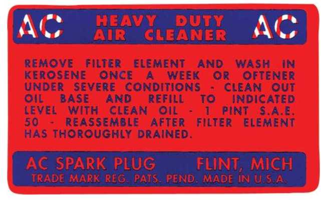 1955-57 Chev Air Cleaner Service Decal 4 bbl  or 2 bbl - Choose
