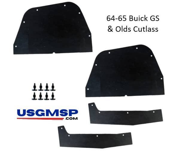 Control A-Arm Splash Shields With Clips 4: 64-65 Olds Cutlass & Buick Skylark