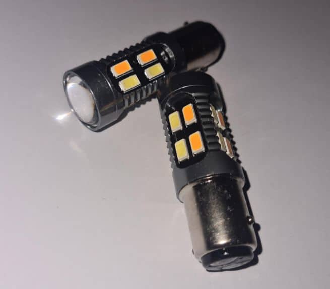 Bulb: LED CLEAR + AMBER in one TWIN Pin unit  - pair set.