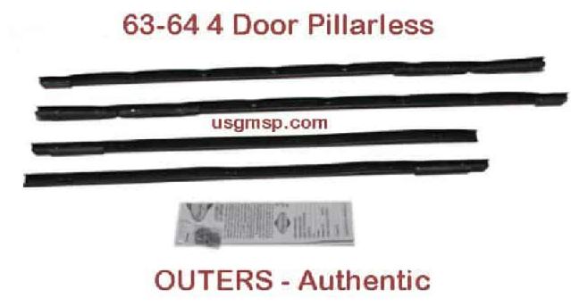 Window Felt Kit: 63-64 - 4 door PILLARLESS SEDAN OUTER (4) - Auth.