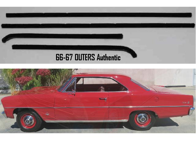 Window Felt kit: 66-67 Nova 2 door PILLARED SEDAN Outer Authentic 4 Pce Kit