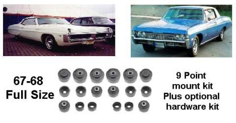 Body Mount Kit: 65-8 Impala - Paris Sdn Cpe Rubber