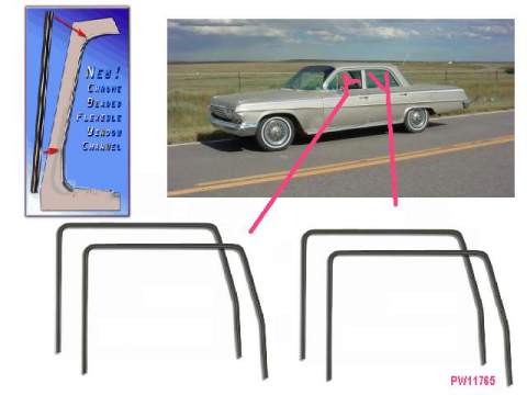 61-64 Full Size Sedan Window Channel (4) Pre-bent