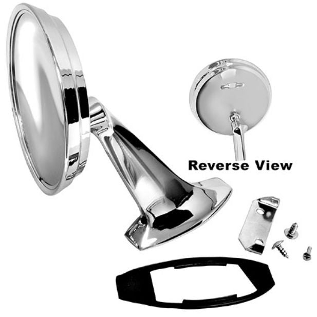 Mirror Exterior: 65-66 - Round w/BOW TIE - WITH Hardware - Each