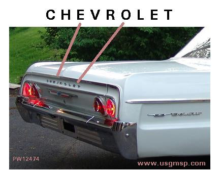 64 Chev Belair Boot emblem "CHEVROLET"