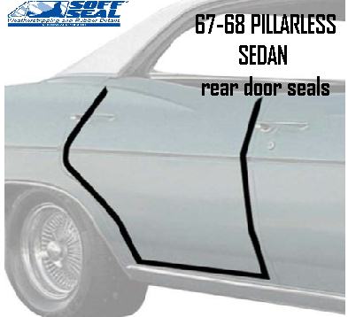 67-68 Full Size P/Less Sedan: Pillarless REAR DOOR Seals