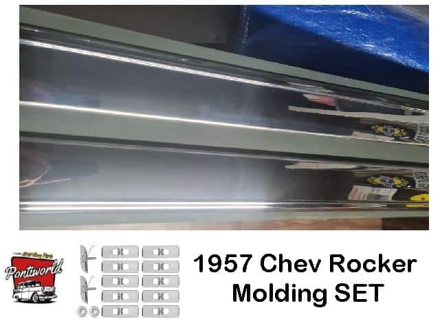 Rocker Panel MOLDING Kit: 57 Chev full size - LAST SET - with clips - SOLD