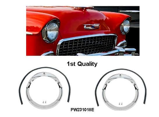 55 Chev Headlamp Bezel set : Grade 1