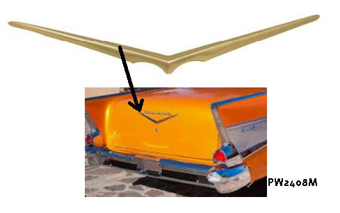 57 Chev Bel Air GOLD "V" ORNAMENT - Rear - boot lid