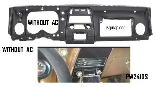 Dash Face Panel: 67 Firebird Camaro WITHOUT Factory A/C