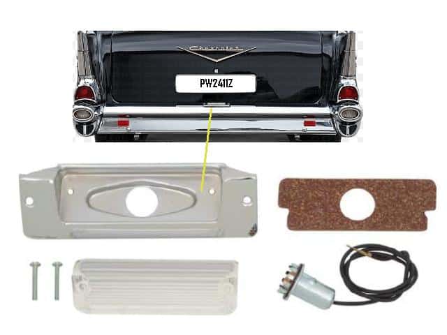 57 Chevrolet Bumper LICENSE PLATE LAMP ASSEMBLY
