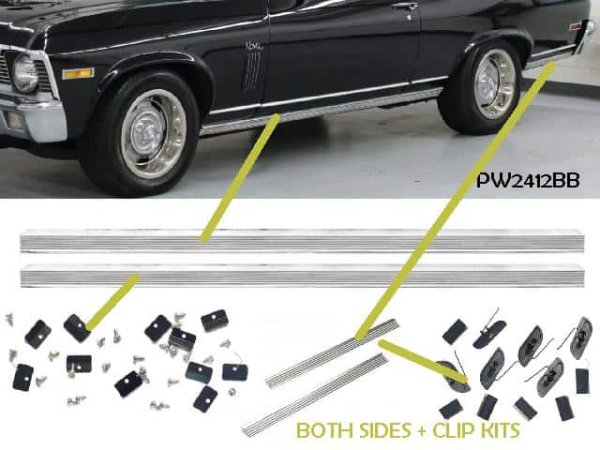 Rocker Molding & Clip kit FULL: NOVA / CHEVY II - 68-74