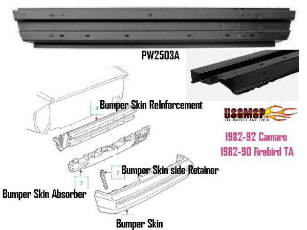 Bumper REAR REINFORCEMENT - 82-92 Camaro, 82-90 Firebird TA