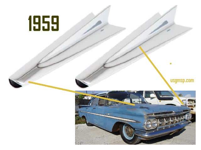 1959 Chevy Full size &  El Camino ORNAMENTS - top of front FENDERS - Pr