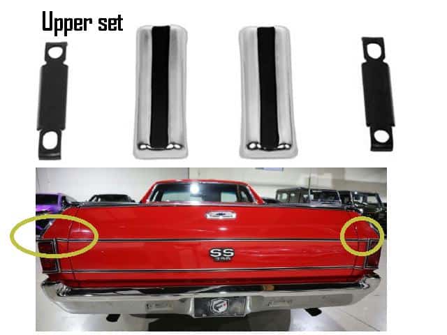 68-69 El Camino Tailgate molding Rear UPPER OUTER (pair)