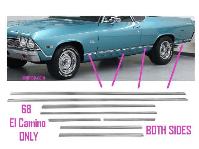 1968 El Camino Rocker LOWER body molding kit  (8)