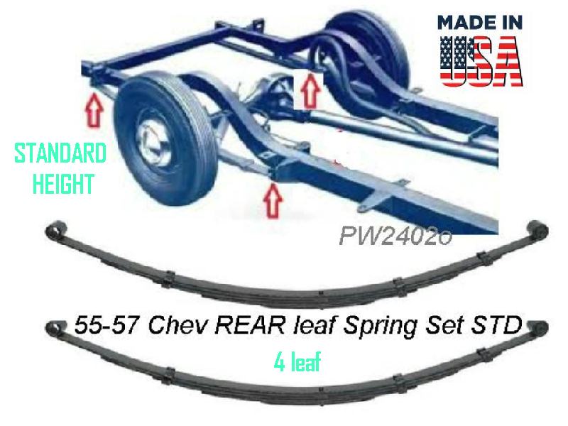 1955 - 57 Chev REAR LEAF - Standard Height - 4 leaf Spring set (2) - USA MADE ** see Notes