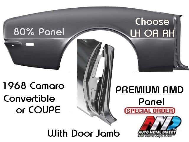 Quarter Panel: 1968 Camaro 1/4 panel skin w/ Door return - PREMIUM quality  - EACH