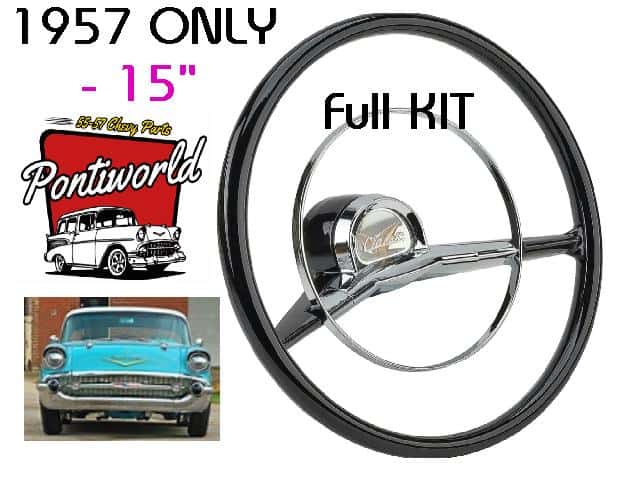 Steering Wheel: 1957 Chev 15" complete kit