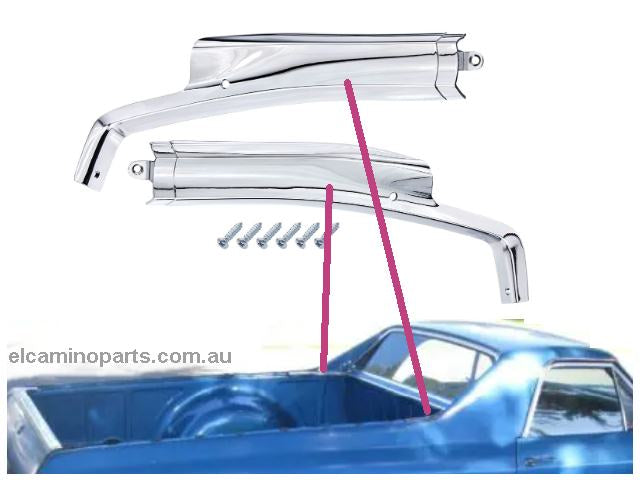 68-72 El Camino Tailgate molding FRONT Corner outers (pair)