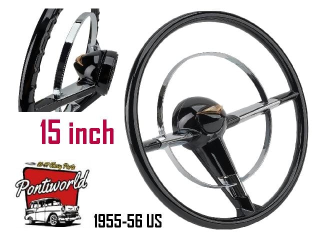 Steering Wheel: 1955-56 Chev 15" - Black