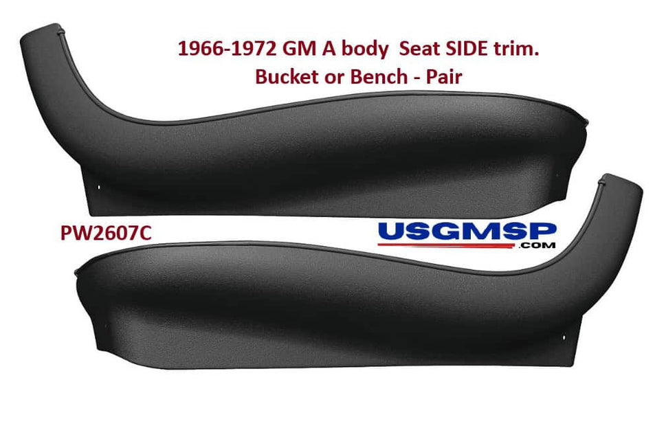 Seat Side Trim Covers: 1966 - 72 GM A & B body BLACK Pr, GTO -Chevelle- Impala Olds US Pontiac- See List