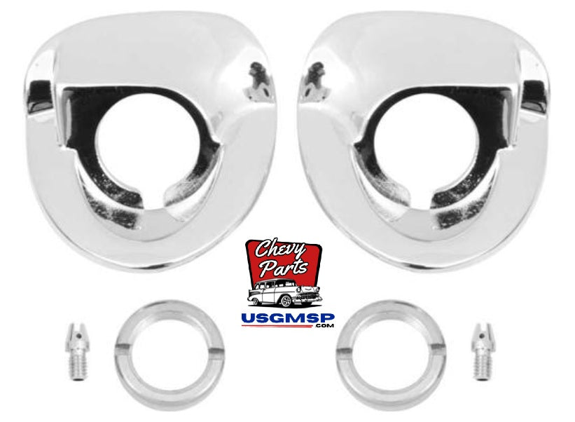 WIper Bezels 1955 - 56 Chev (not base 150 series) pr w/nuts kit & squirters (both sides)