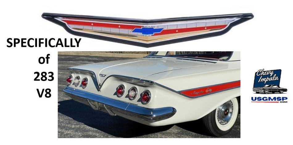 61 Chevrolet Belair / Impala Trunk Lid / Boot  EMBLEM for 283 cars
