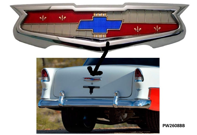55 Chev Bel Air, 210, 150  Trunk Lid Emblem Assembly