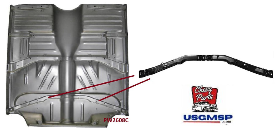 Rear FLOOR BRACE: 55-57 Chev - Trunk forward cross brace