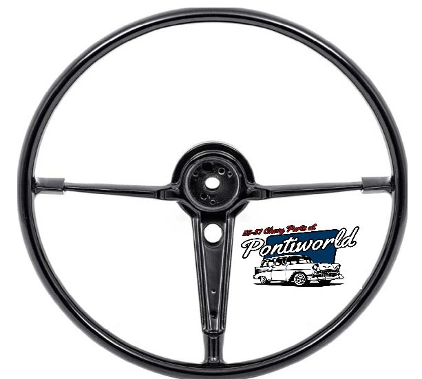 Steering Wheel: 1955-56 Chev 18" - Black - factory duplicate