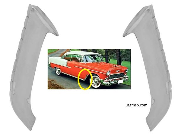 55 Chev Front Fender Gravel Shield Molding Set LH & RH