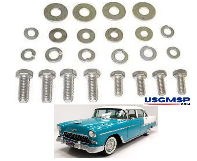 Hood hinge bolt kit: 1955-56 Chevrolet all cars.