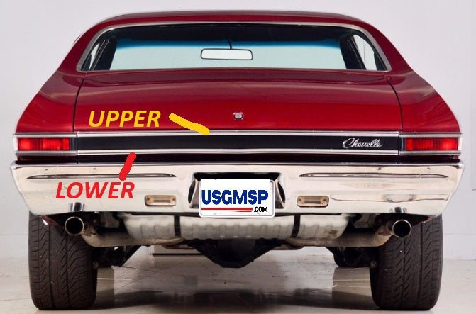 68 Chevelle Trunk/ Boot lid molding - upper or lower - Choose