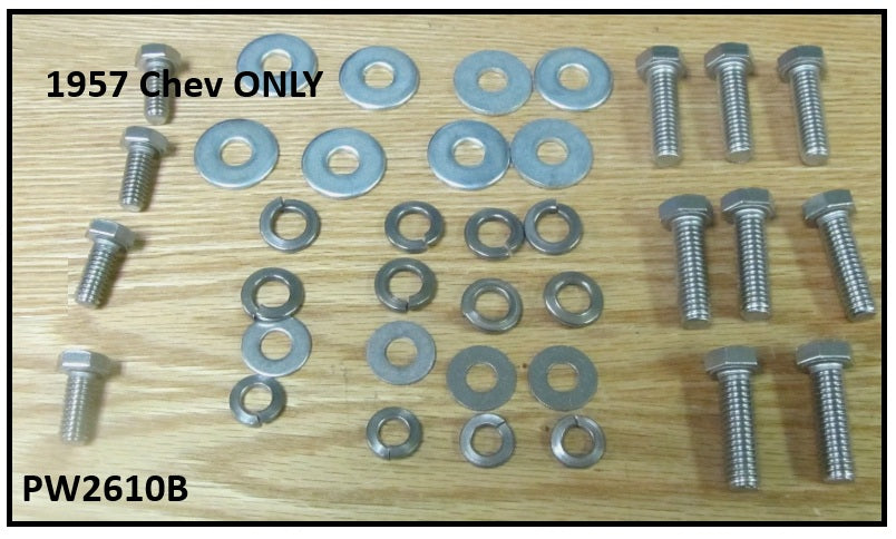 Hood hinge Bolt / Fastener kit: 57 Chev full size car
