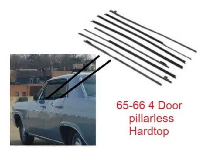 Window Felt Kit: 65-66 - 4 Door Pillarless - Authentic - USA Made