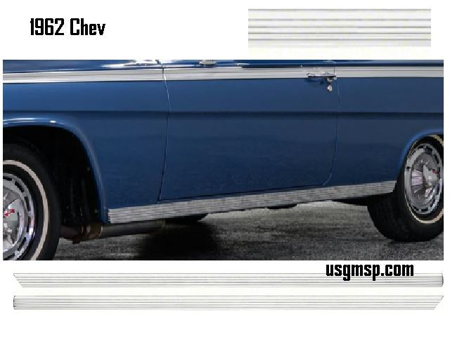 Rocker Panel Molding Set: 62 Chev Impala - Set with clips