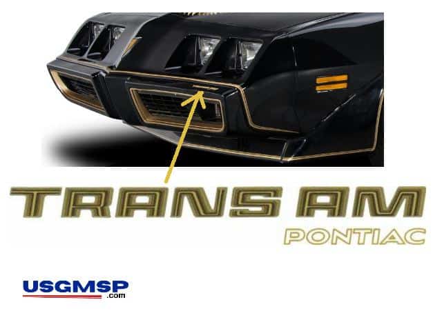 79 Trans Am DECAL / Transfer  - GOLD - FRONT LHS nose below headlamps