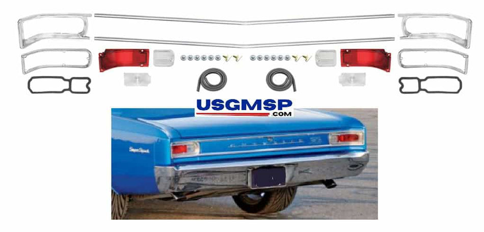 66 Chevelle REAR molding kit, lens, gaskets, retainers KIT