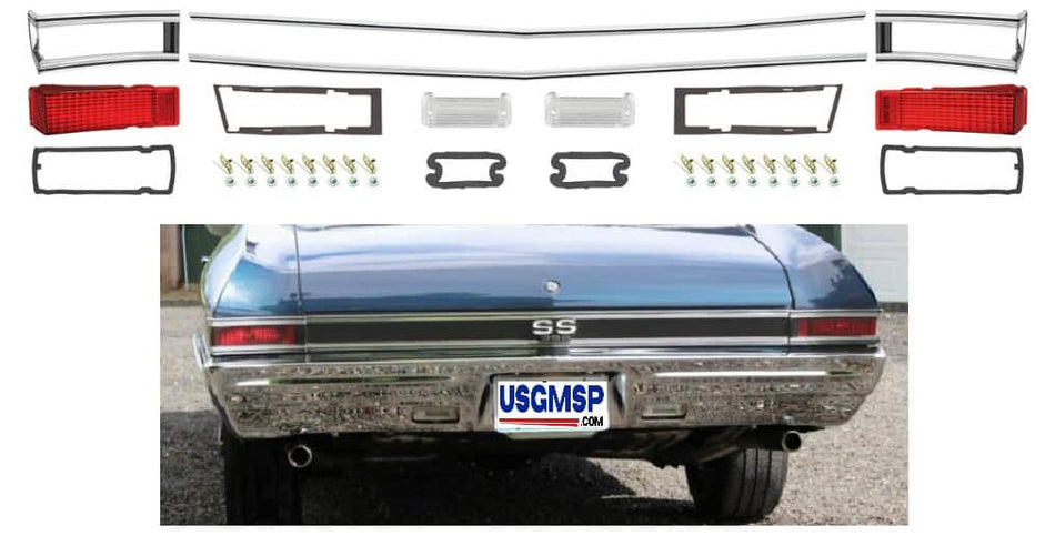 68 Chevelle REAR molding, lens, gaskets, retainers KIT