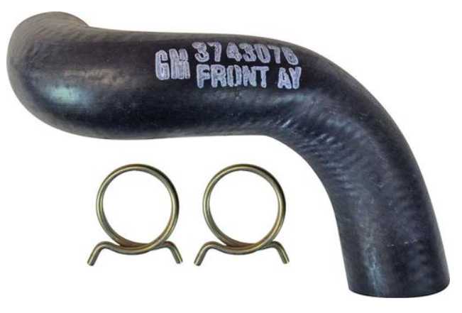 Radiator Hose: 57 Chev UPPER - 6 Cyl - w/GM number & clamps