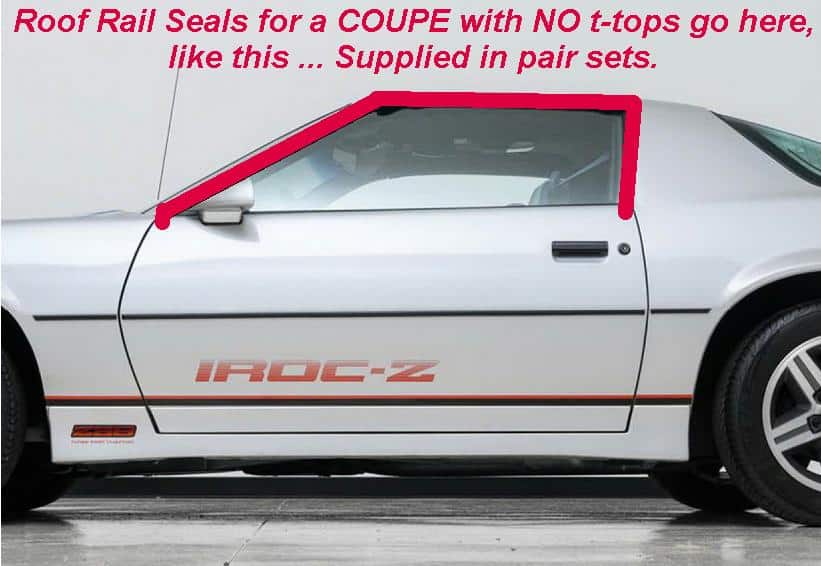 Roof Rail Weather seals: 82-92 Camaro Firebird Trans Am- pair Set (Premium)