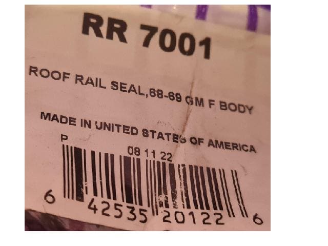 Roof Rail Weather Seals 1968-69 Camaro Firebird (pr) (USA Made) BARGIN BIN  Nick Cut