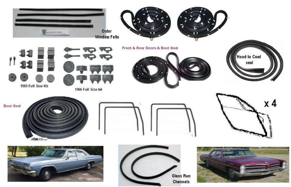 Weatherseal Kit: 65-66 Full size 4 door POST Sedan Chev/ Pontiac