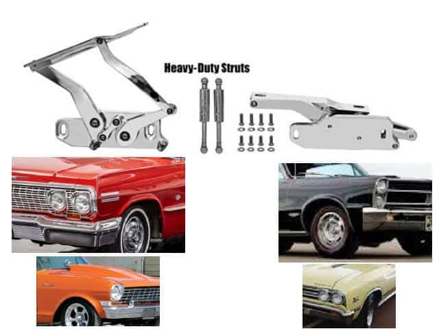 Hood Hinge Set: Billet - 63-67 GM Chevelle, GTO, Impala, Belair, Nova, El Camino +