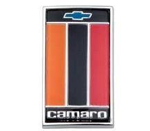 75-77 Camaro Front Header Panel Emblem  Org/Blk/Red