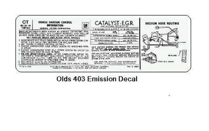 Decal: Emission Olds 403 - 77-79 Firebird TA