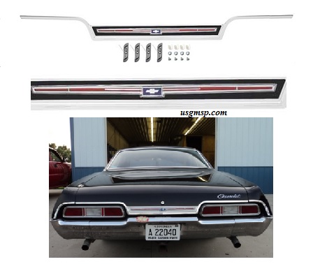 67 Impala Trunk lid molding w/ Emblem COUPE