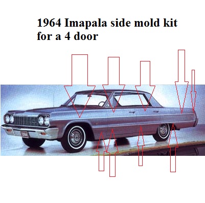 64 Impala 4 Door 18 Piece Body Side Molding Set